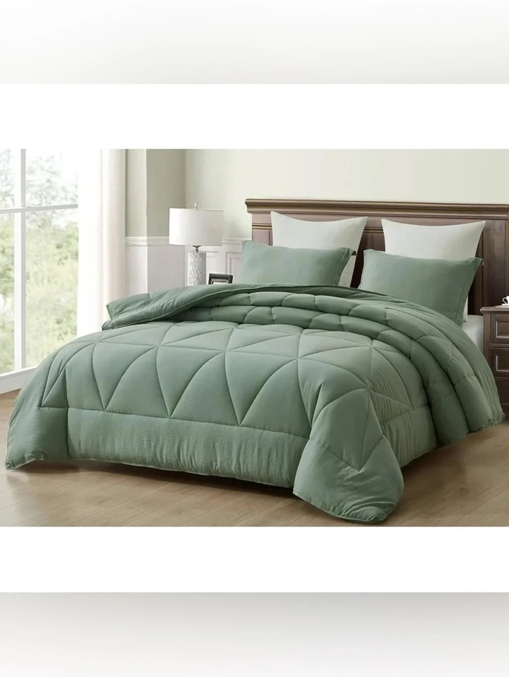 Sage Green Microfiber king 3 piece Comforter Set - Soft All-Season Bedding